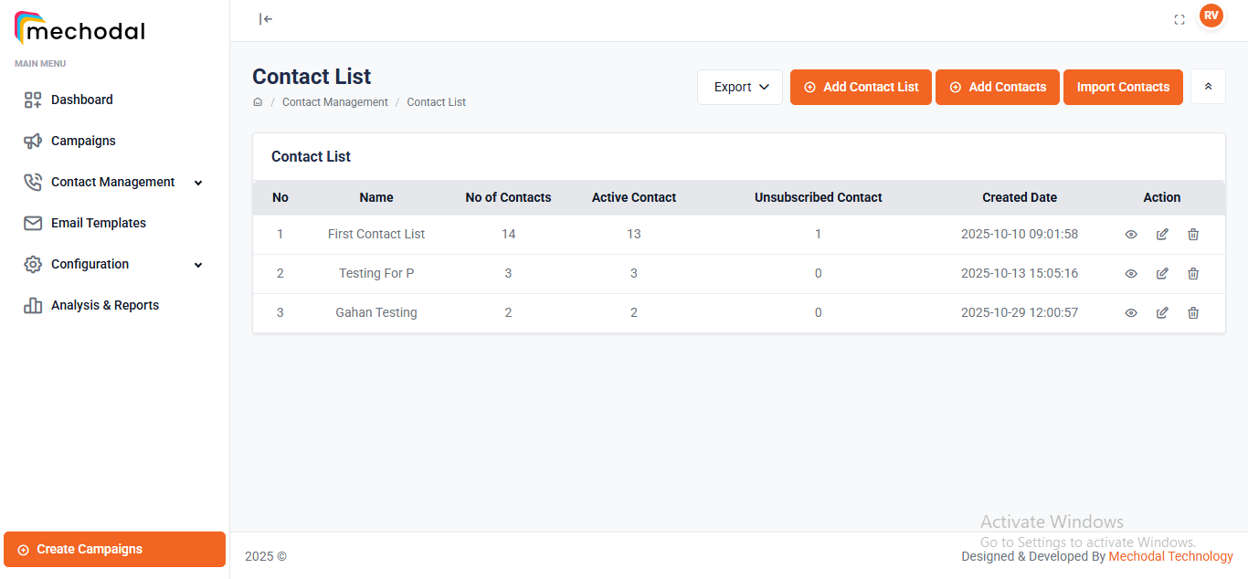 Contact Management Mockup